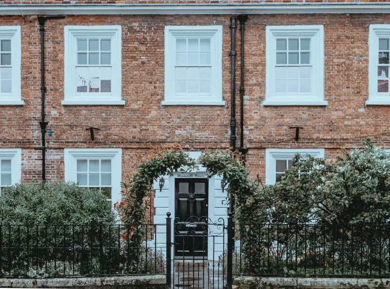 Historic brick building with double hung windows